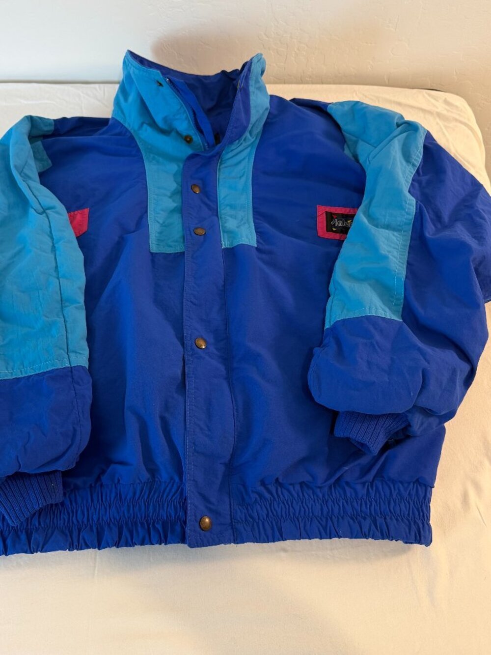 Vintage Slalom Goose Down Puffer Ski Jacket Mens L Blue Color Block Made USA
